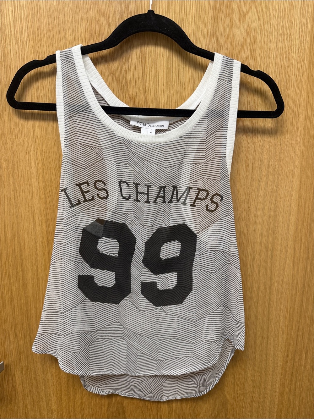 BCBGeneration White & Black 'Les Champs' 99 Graphic Sheer Muscle Tank